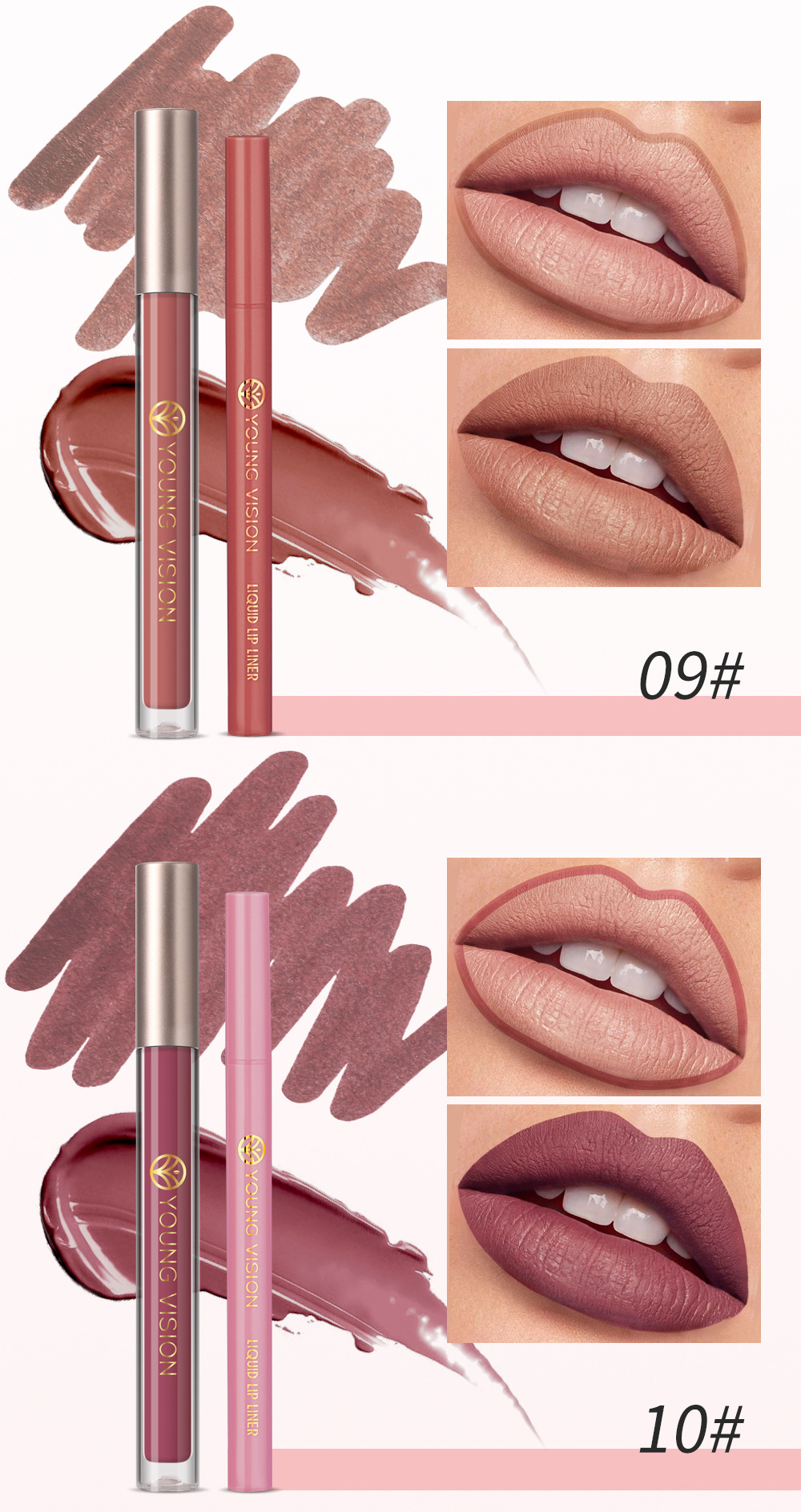 YOUNG VISION Lip Gloss + Lip Liner 2-piece Set. The gourd-tipped liquid lip liner is not easy to stick to the cup lip gloss undefined