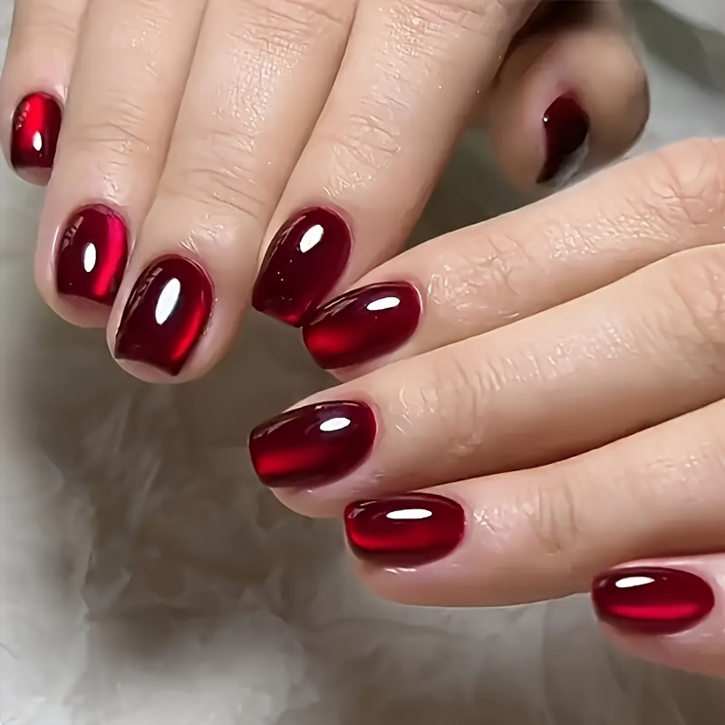 Wine Red Cherry Mirror Cat-Eye Reusable Red Glitter Nail Polish, Brightening Effect, New Year's and Valentine's Day Fake Nails Wine Red Cherry Mirror Cat-Eye Reusable Red Glitter Nail Polish, Brightening Effect, New Year's and Valentine's Day Fake Nails
