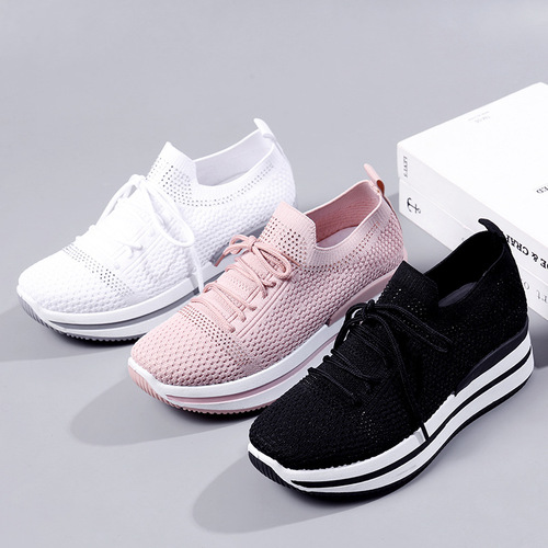 Factory direct sales casual sports shoes  spring new style fly knitted mesh foreign trade women's shoes fashionable and versatile socks shoes