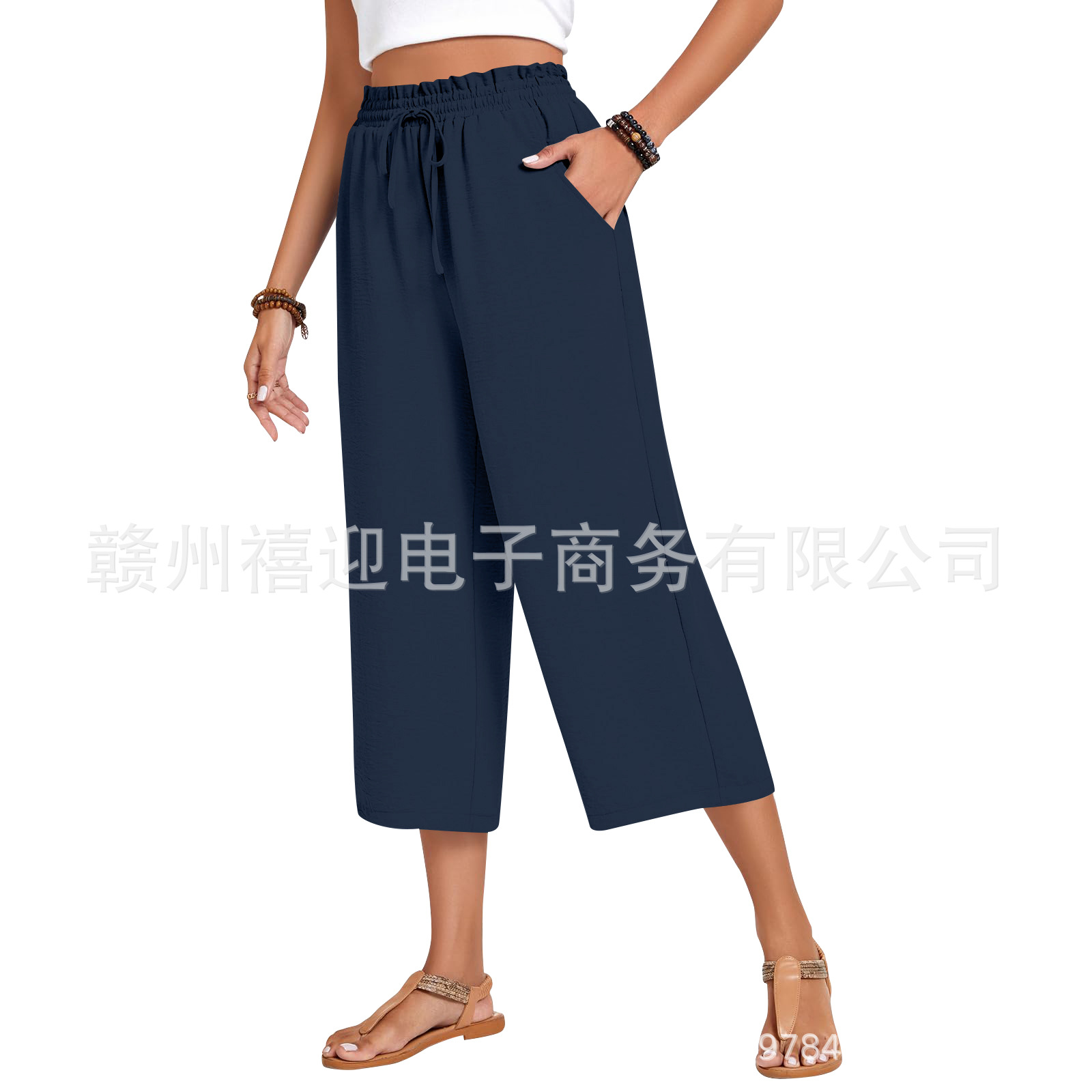 Cropped pants-navy blue