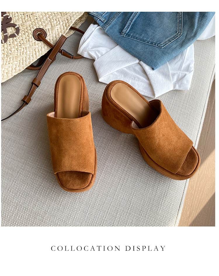 Dép sandal nữ đế xuồng da lộn gót siêu cao 11cm quai ngang hở mũi — Màu nâu, Màu đen chi tiết 27