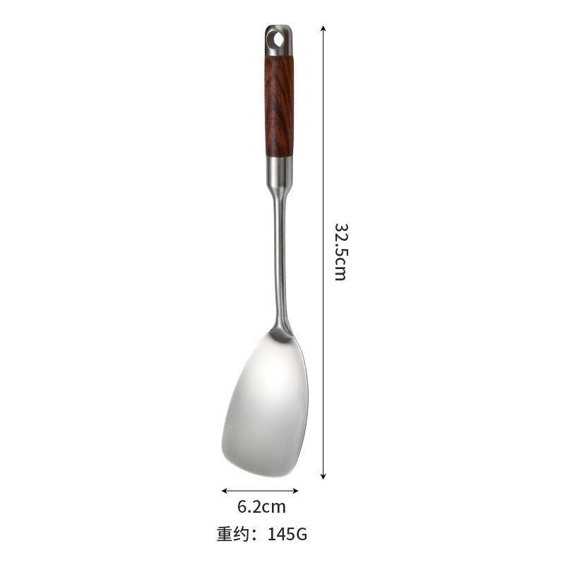 316 ステンレス鋼の小さなスパチュラミニザルキッチン家庭用火傷防止木製ハンドル寮屋外ショート調理鉄スプーン|undefined