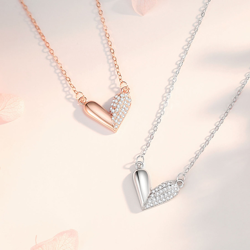 Versión coreana del diseño de nicho S925 collar de amor romántico de plata esterlina salvaje cadena de clavícula femenina colgante femenino regalo de San Valentín