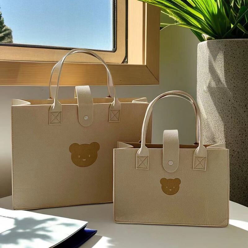 Popular on Douyin and Xiaohongshu, Versatile and Cute Large-Capacity Commuter Storage Felt Bear Tote Bag
