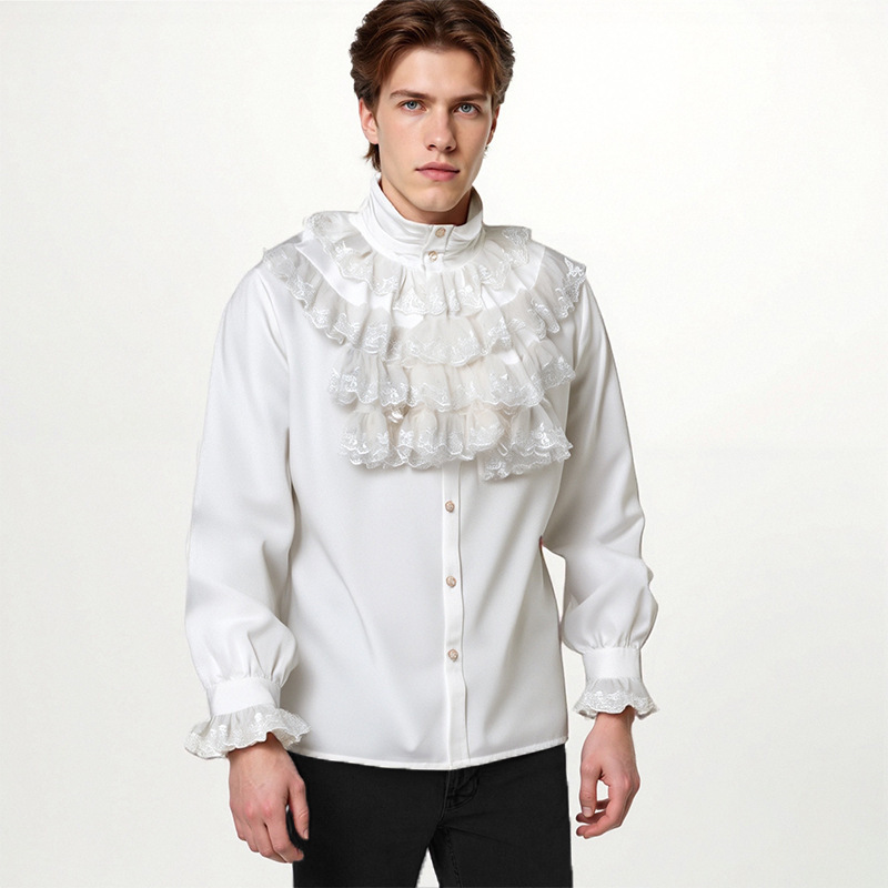 New Cross-Border Medieval Renaissance Ruffled Pleated Shirt Victorian Steampunk Lace Top New Cross-Border Medieval Renaissance Ruffled Pleated Shirt Victorian Steampunk Lace Top