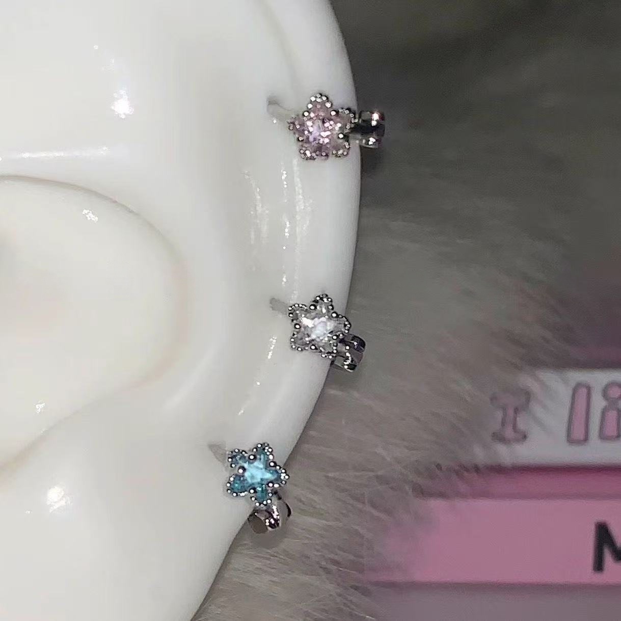 2026 New Pentagram Zircon Ear Cuff Ear Bone Stud Ear Piercing Care Small Hoop Earrings Women's Unique Design