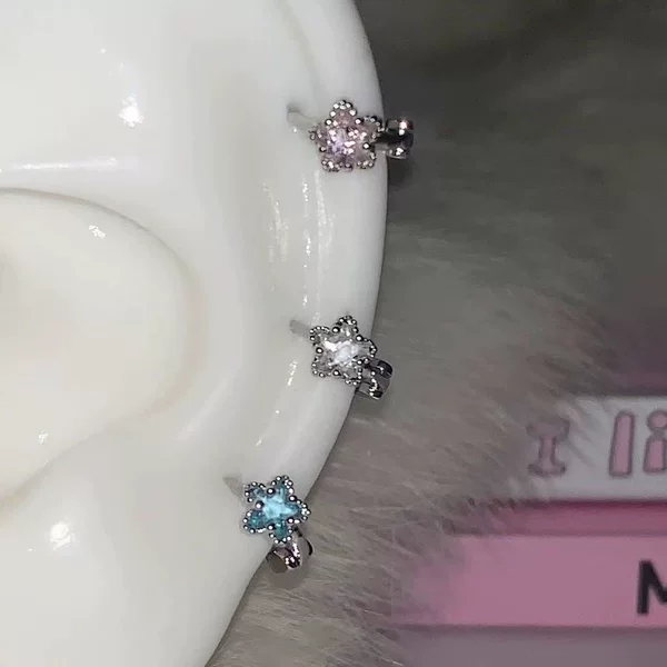 2026 New Pentagram Zircon Ear Cuff Ear Bone Stud Ear Piercing Care Small Hoop Earrings Women's Unique Design