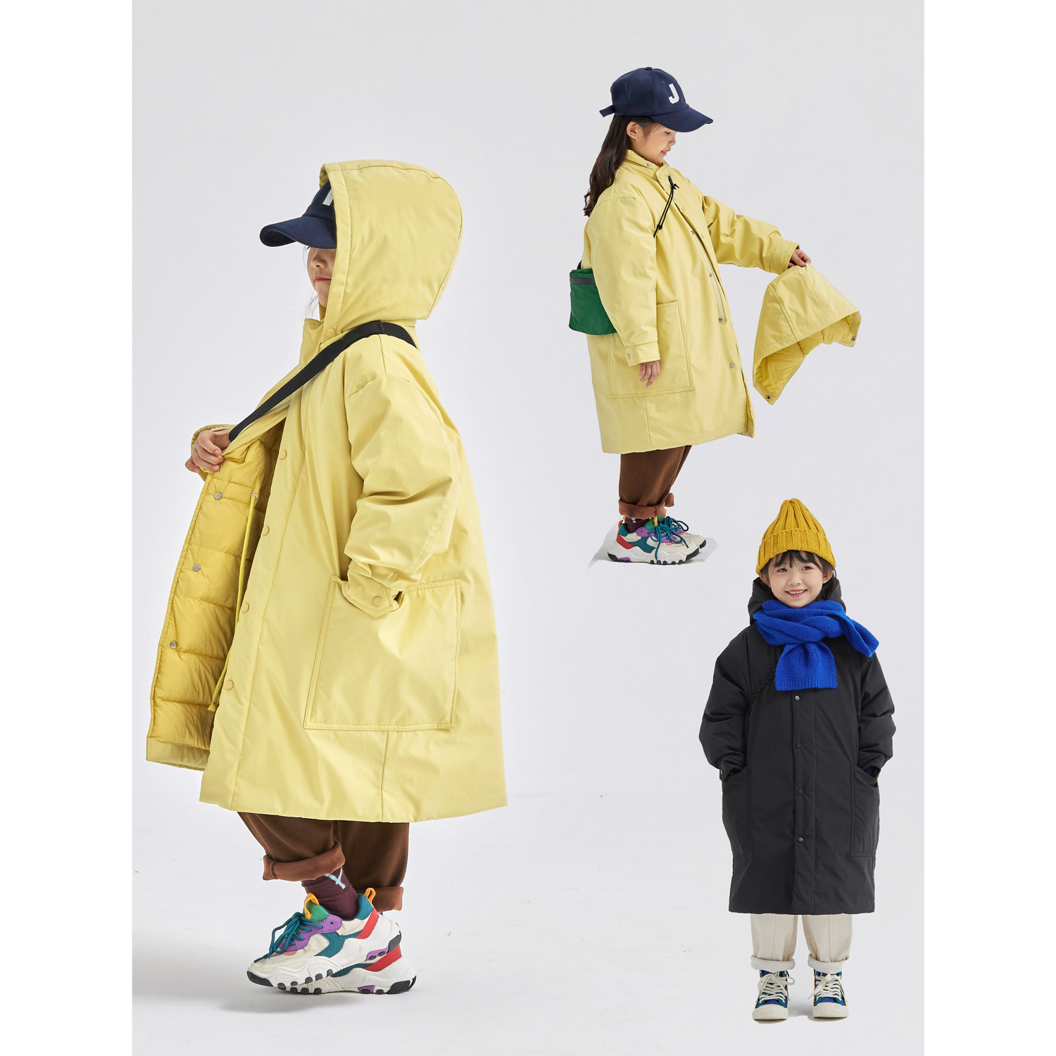 2025新款儿童中长款羽绒棉服冬装纯色洋气休闲男女童棉袄外套童装