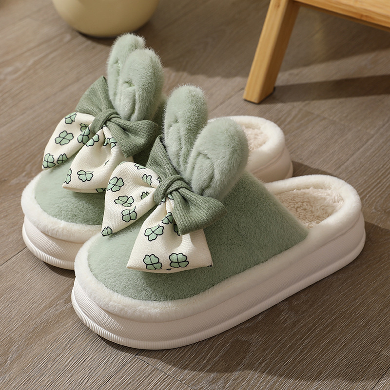 thumbnail image 1 of Zapatillas de algodón con lazo de otoño e invierno para mujer, zapatos de algodón informales bonitos y cálidos para interiores, Zapatillas de felpa para niñas, 1 of 5