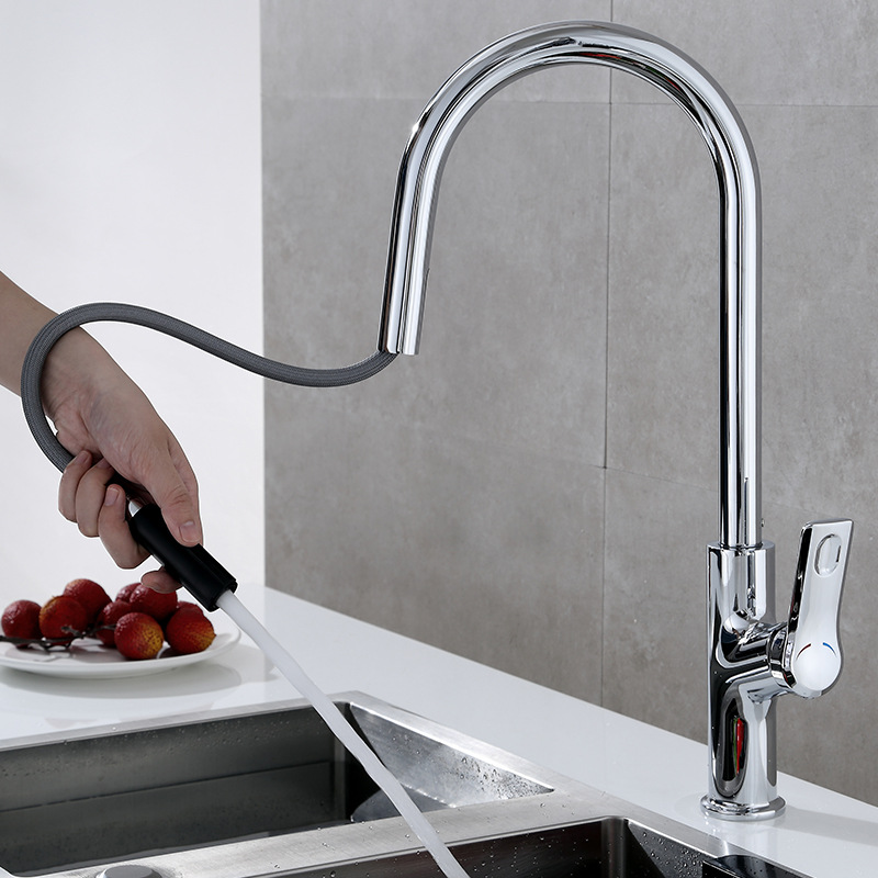 Gun Gris Gris Gris Tap Lavabo de verduras frío y caliente Lavabo de fregadero Grifo retráctil Cobre Negro a prueba de salpicaduras