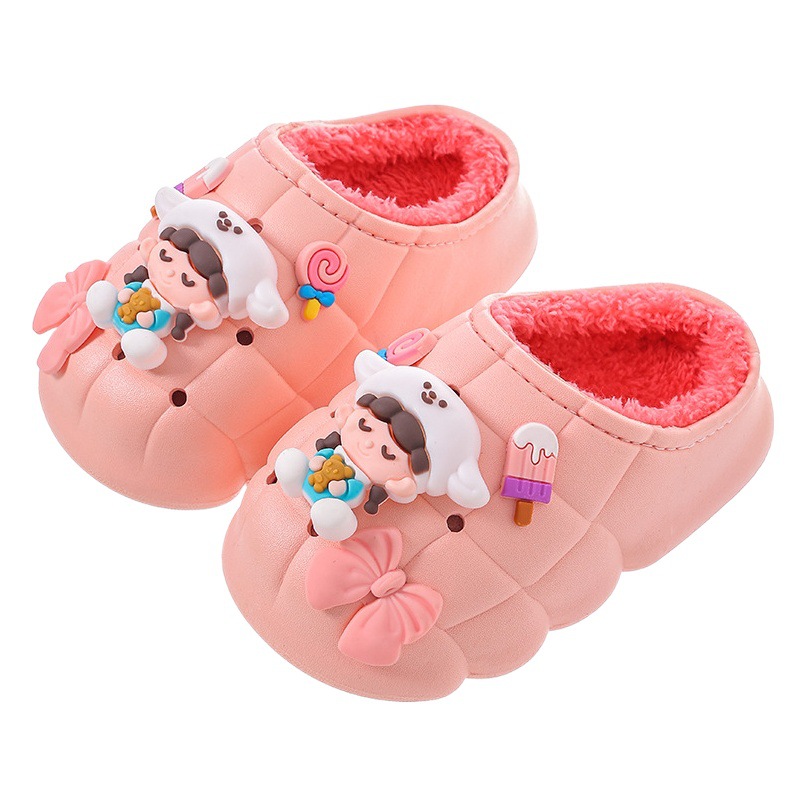 Zapatillas de algodón para niños de invierno y niñas bebés con forro polar cálido 1-3 años 2 bebé bolsa impermeable talón Zapatillas de algodón para niños