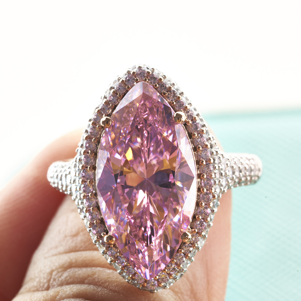 8x16mm Rosa caballo de corte las mujeres anillo diamante plata esterlina galjanoplastia gruesa alta calidad anillo las mujeres