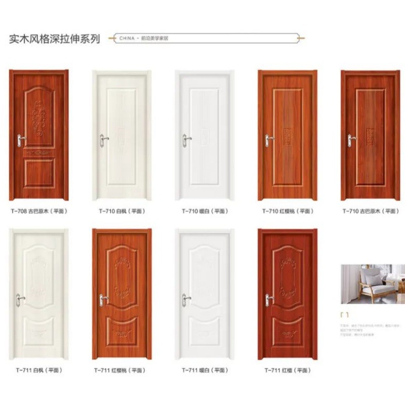 Puerta de madera compuesta de madera maciza puerta de dormitorio de pvc sin pintura image 5