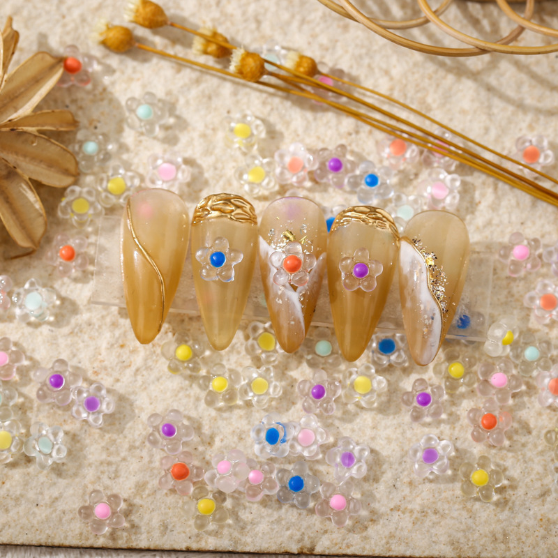 Summer Manicure Sunflower Transparent Painted Five-Petal Flower Mixed Color White Flower Stereo Glossy Resin Versatile Nail Stickers