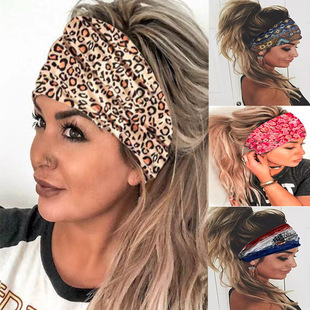 Headscarf women's summer new knitted printed elastic yoga hair band running wash fashion factory wholesale hair band