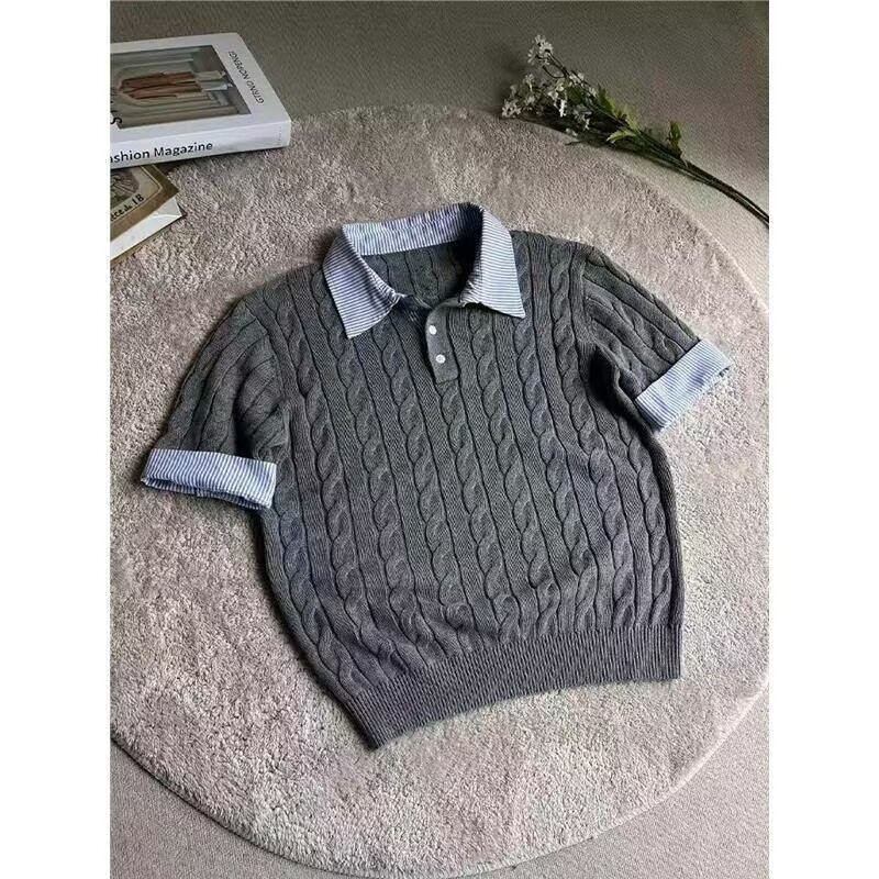 Polo camisa de punto camiseta de manga corta camiseta masculina falsa camiseta de dos piezas entrelazado viejo dinero viento hielo seda fábrica transfronteriza al por mayor