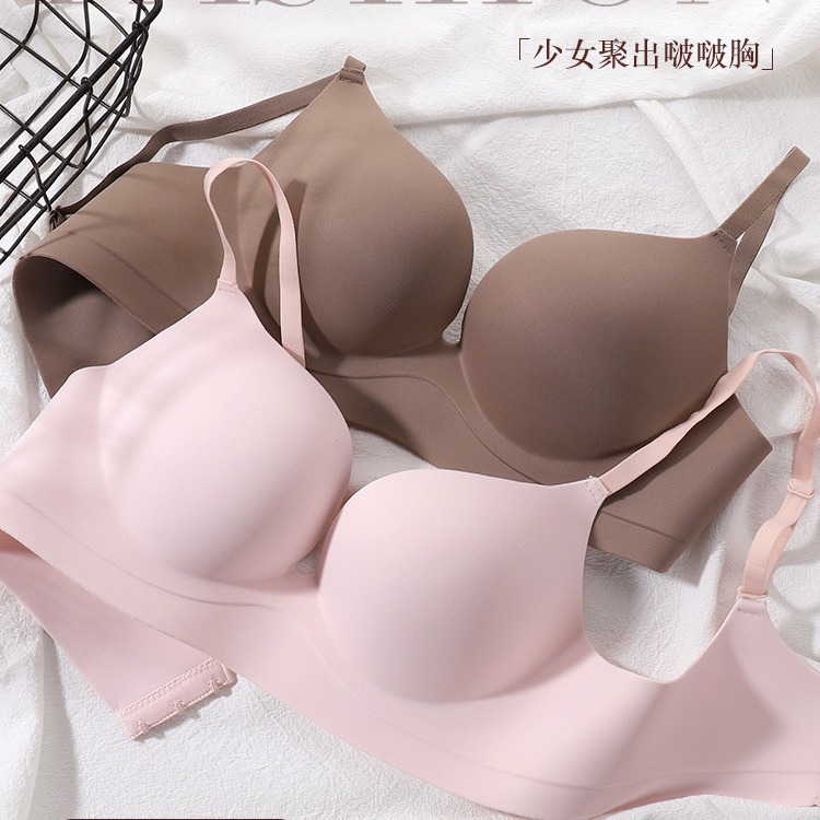跨境一片式无痕内衣女小胸聚拢防下垂无钢圈加厚显大性感文胸bra