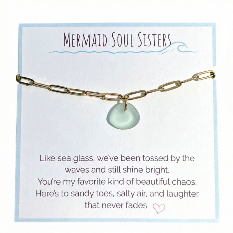 Soul Sisters Friendship Bracelet Women's Gift Natural Sea Glass Round Bead Bracelet Paperclip Sea Glass Bracelet Soul Sisters Friendship Bracelet Women's Gift Natural Sea Glass Round Bead Bracelet Paperclip Sea Glass Bracelet