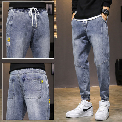 Jeans man leisure time trousers 2022 Summer style ins Chaopai Elastic force Easy Nine points Feet trousers