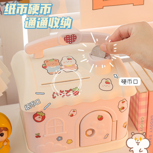 Cute girl piggy bank, children and babies can access the lockable piggy bank, large box, internet celebrity girl money storage box
