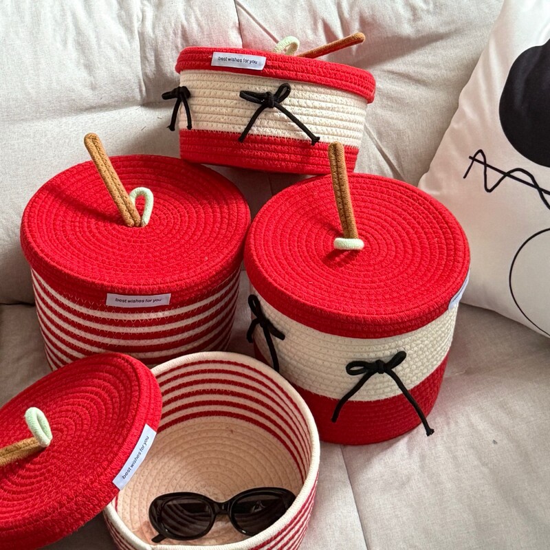 2026 New Apple Basket Storage Basket Cotton Rope Braided Storage Bucket Cartoon Cosmetics Snacks and Miscellaneous Storage Basket