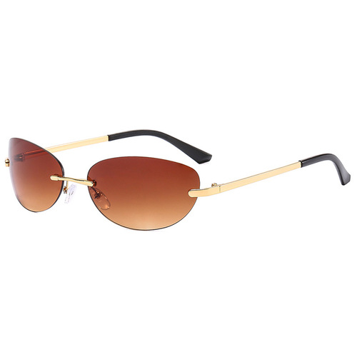 Retro rimless elliptical sunglasses Y2K metal Instagram-style sunglasses, bold style street style future vibe
