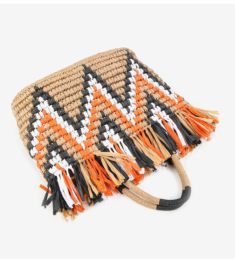 Women's Medium Straw Color Block Vacation Ethnic Style Weave Zipper Straw Bag display picture 2