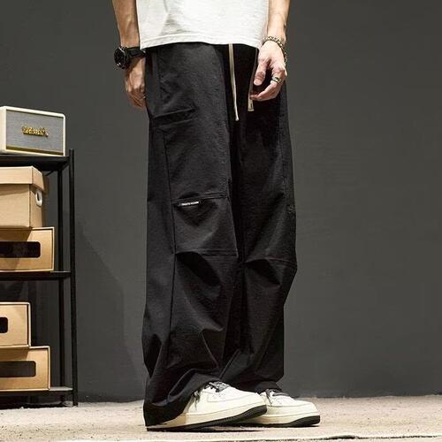 American style handsome overalls men's spring and summer new style loose fashion brand casual pants men's black straight long pants