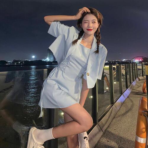 Summer Two-Piece Korean-Style Design Sweet and Cool Blazer Short Sleeve Loose Women's Suit Set