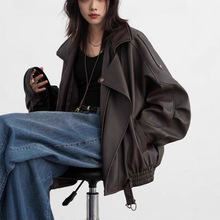 CHICVEN漫游秋季秋新款重工复古立领机车皮衣外套PU夹克上衣