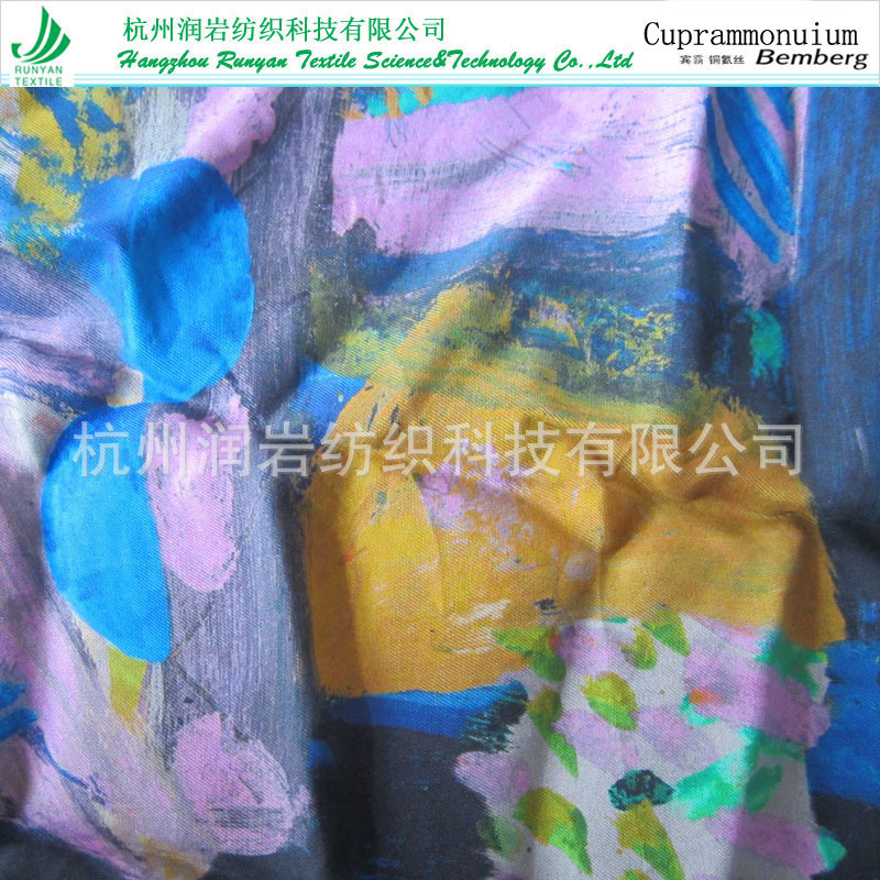 宾霸铜氨丝印花面料 铜氨人丝印花面料 Cupro/Viscose铜氨印花