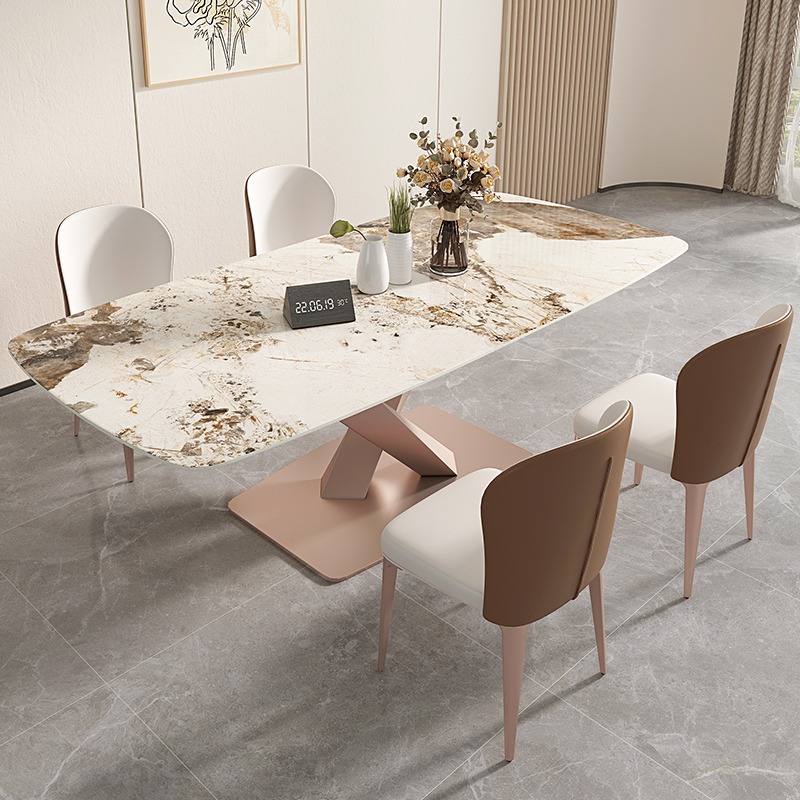 Mesa de comedor italiana Placa de roca pequeño apartamento casa rectangular de lujo moderno minimalista Pandora restaurante mesa de comedor y silla combinación