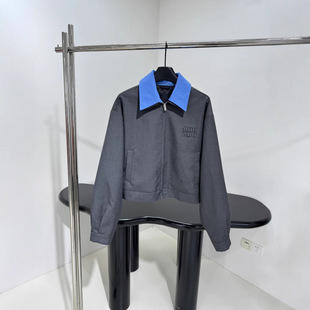 Mm25 Early Spring New Contrast Color Double Collar Lapel Jacket Coat Letter Embroidered Embroidered