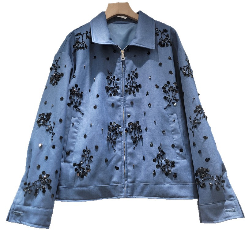 2026 primavera nueva moda casual universal cuello corto bordado chaqueta de lentejas para mujeres suelta delgasa para mujeres image 5