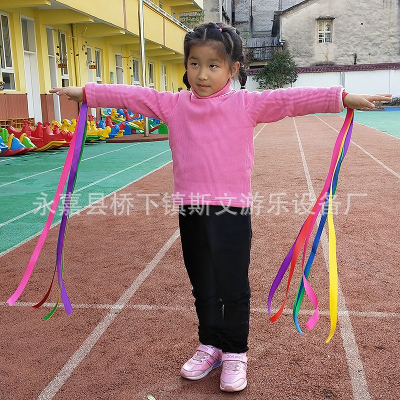 Sensory Training kindergarten ribbon toy dance band gymnastics stick dancing ribbon stick wrist strap rainbow ribbon wrist strap
