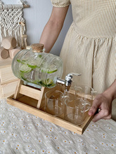 帶龍頭果茶冷水壺玻璃瓶帶木架果汁飲料桶夏季家用大容量冰涼水罐