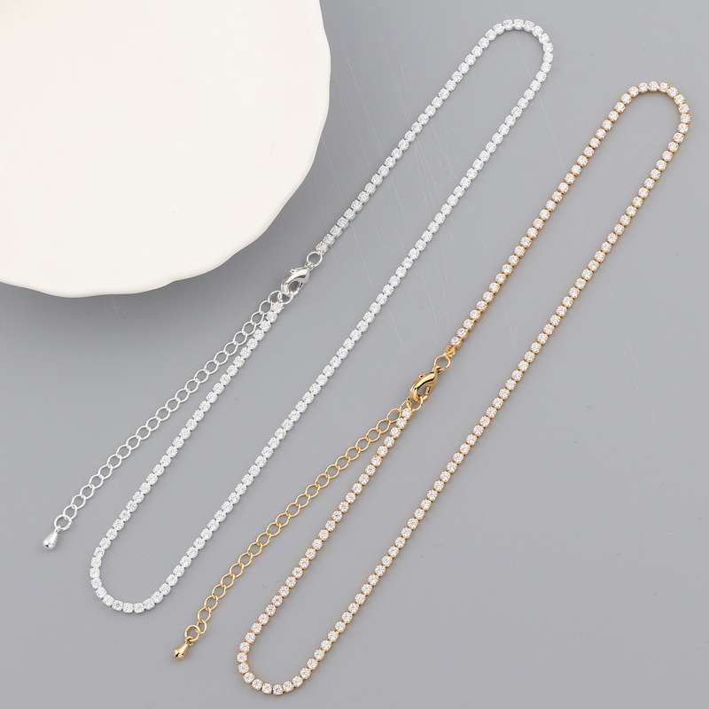 Retro Geometric Copper Gold Plated Inlaid Zircon Necklace 1 Piece