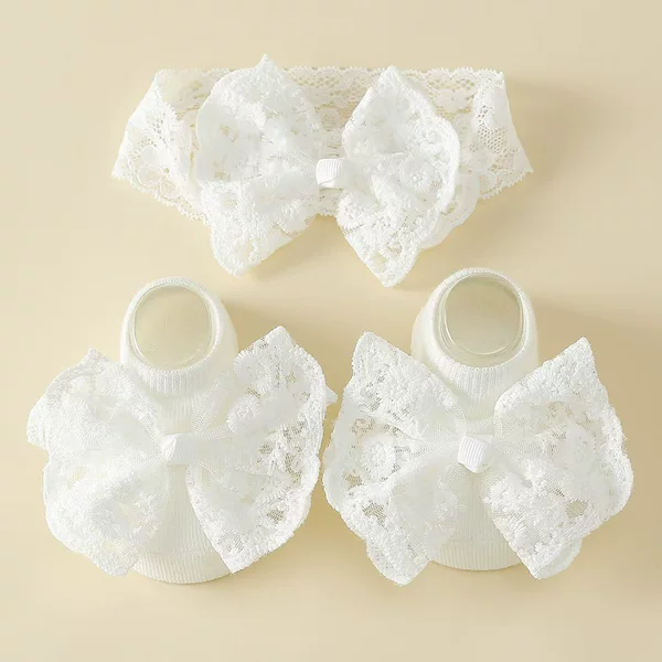Baby socks 2024 spring summer autumn lace bow princess socks non-slip boat socks full moon socks children's headdress wholesale