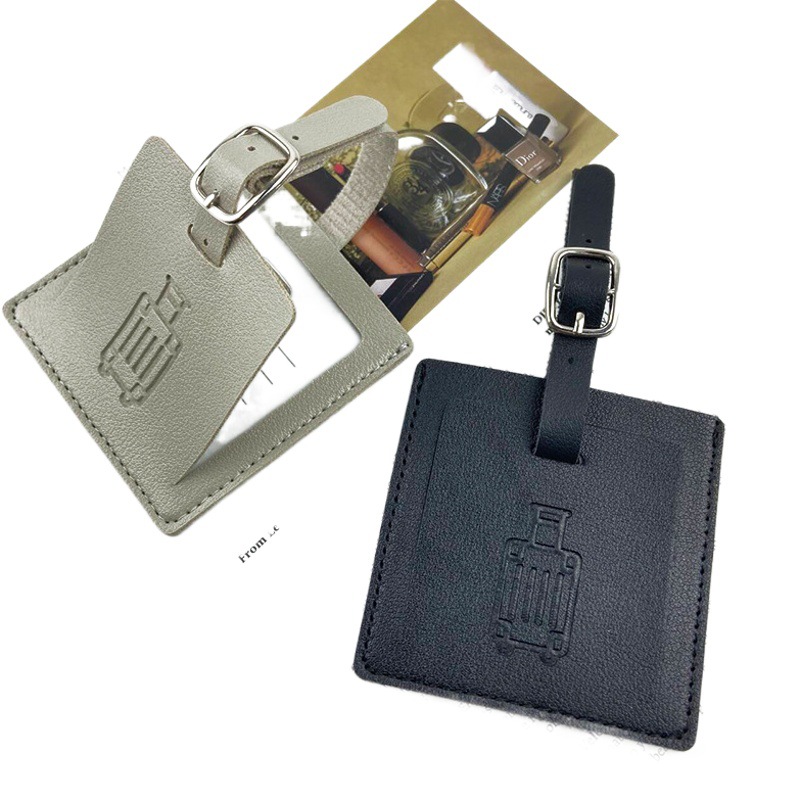 En stock etiqueta de equipaje cuadrada transfronteriza cuero de PU con la impresión firma papel tarjeta de embarque etiqueta de equipaje de cuero