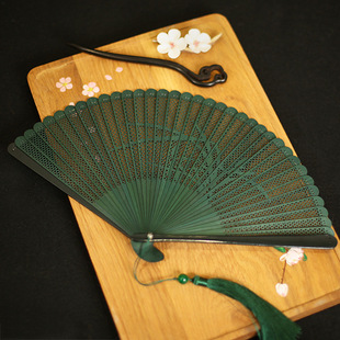 5 Inch Women's Fan Japanese Style Edo Japanese Kimono Fan Hollow Full Bamboo Mini Small Folding Fan Carving Fan