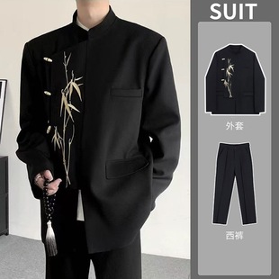 New Chinese-Style Blazer Men's Groom Wedding Suit Engagement Zhongshan Suit National Style Gold Bamboo Embroidery Suit