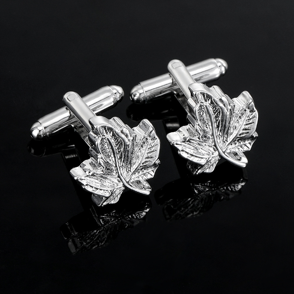 accessories Simple maple leaf cufflinks tie clip set business fashion rust nail alloy cufflinks_voghion.com
