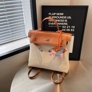 2024秋季新款斜挎大容量包包女时尚带挂件洋气撞色多功能双肩包