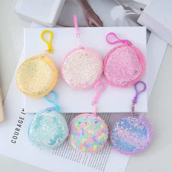 8cm Colorful Light Plate Coin Purse Colorful Sequins Laser Headphone Bag Portable Round Zipper Storage Bag