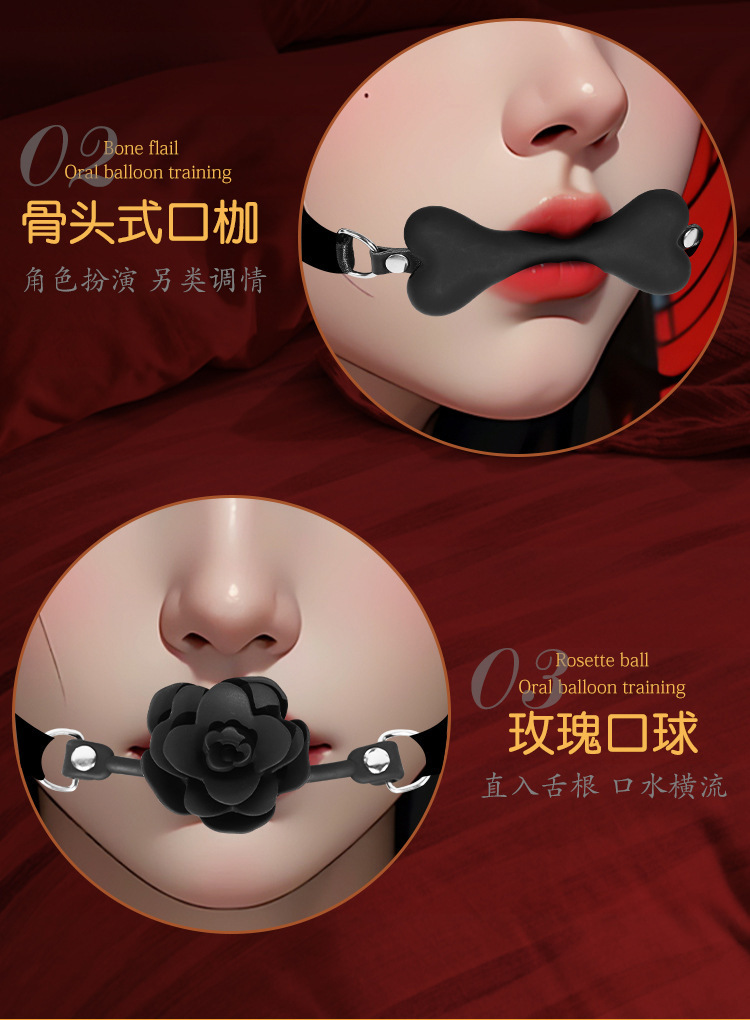 Jiuai Bed Bondage Set with Handcuffs, Mouth Gag and Ankle Cuffs, Black Nylon and Alloy — detail image 3