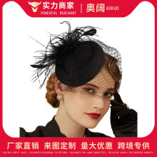 亚马逊热卖复古新娘羽毛头花面纱头饰赛马节舞台表演小礼帽发饰女