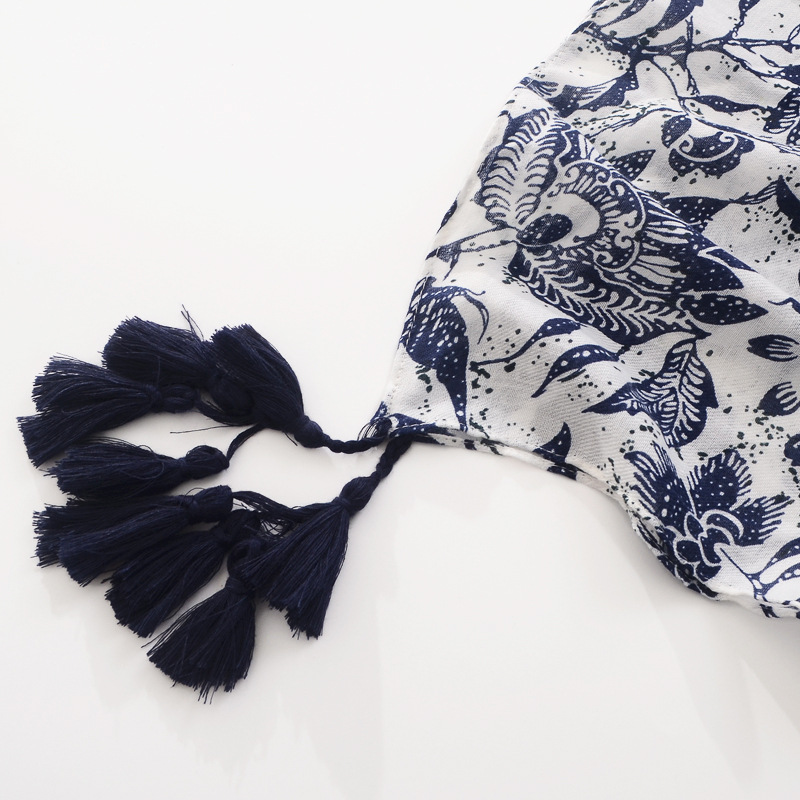 Amazon estilo étnico retro transfronterizo azul y blanco porcelana bufanda de seda de las mujeres hoja de flor impresa bufanda de algodón y lino sensación
