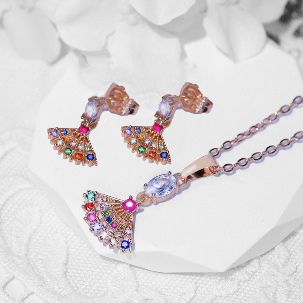 Moda transfronteriza popular pendientes de zircon collar conjunto de joyería para mujeres pendientes de zircon colgante de dos piezas conjunto de joyería exquisita