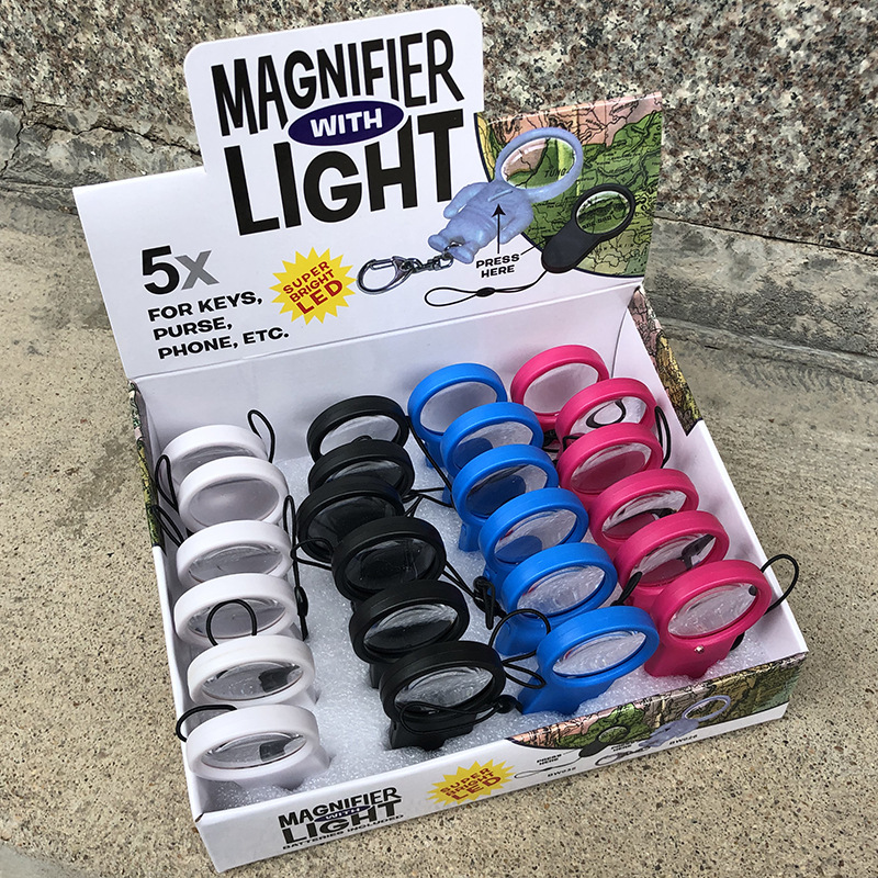 手机挂绳带灯迷你便携阅读放大镜ABS外壳亚克力镜片礼品多种混色