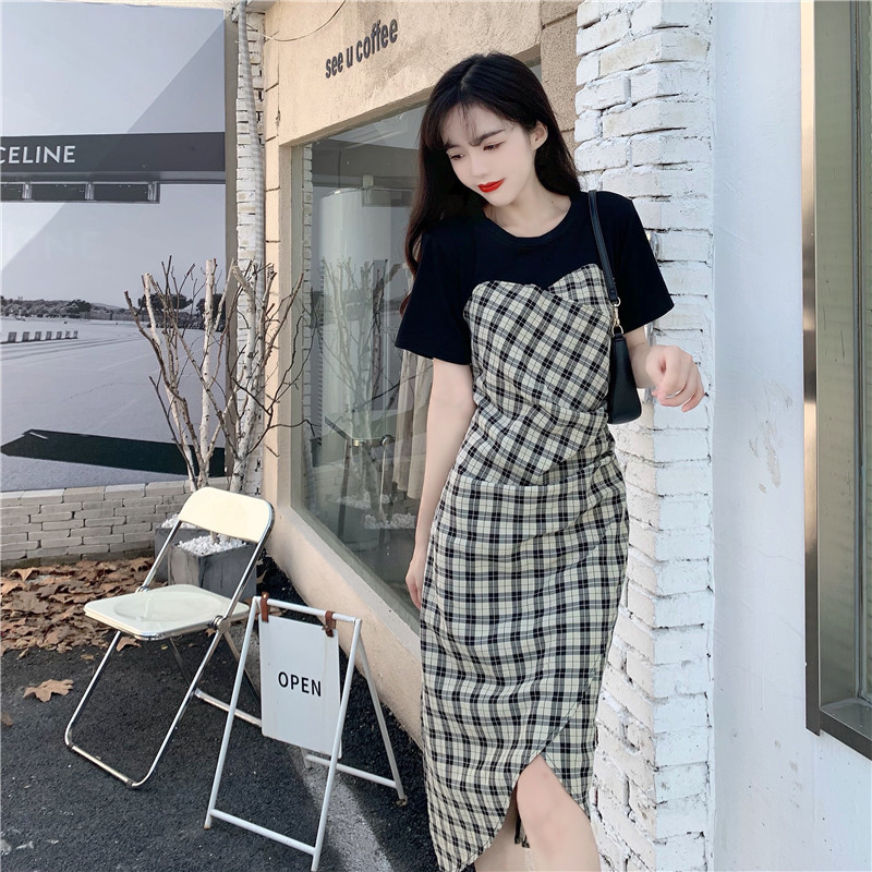 Splicing Plaid Short Sleeve Dress Image 7